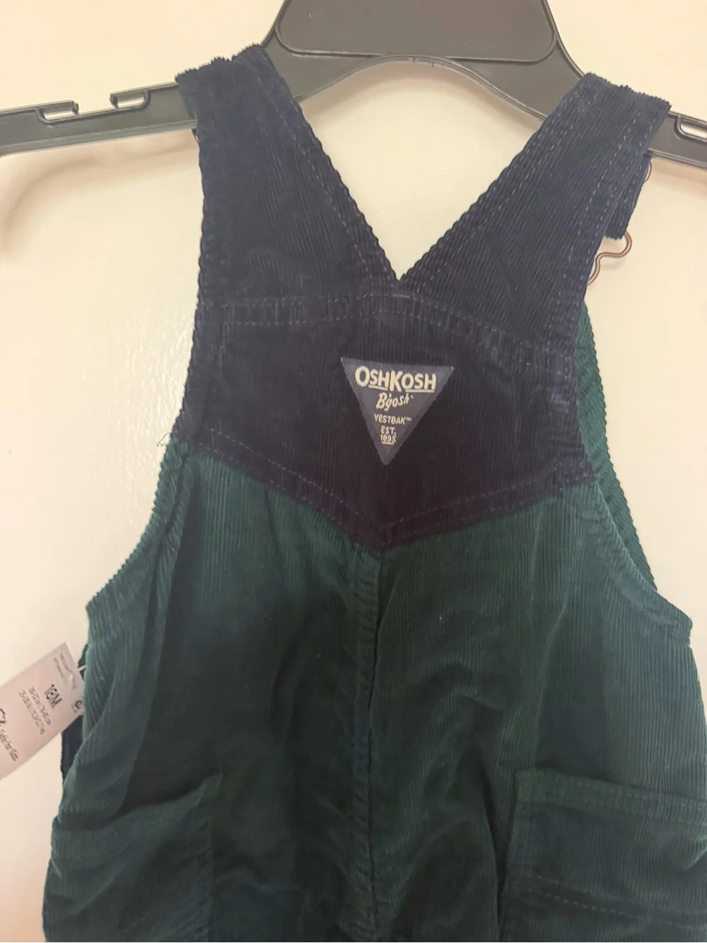 OshKosh B'gosh Dark Green Corduroy Overalls with Navy Trim